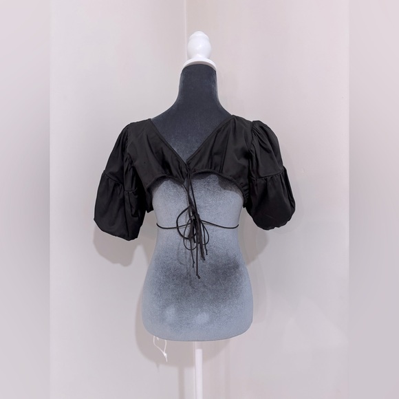 For Love & Lemons Joanna Crop Top With Open Back Tie Closure In Black Size S - Picture 6 of 11